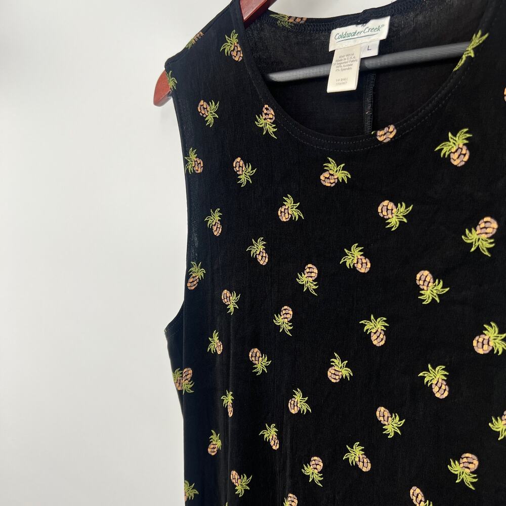 Coldwater Creek Size L Large Black Slinky Maxi Dress Tropical Pineapple Print - Picture 6 of 7